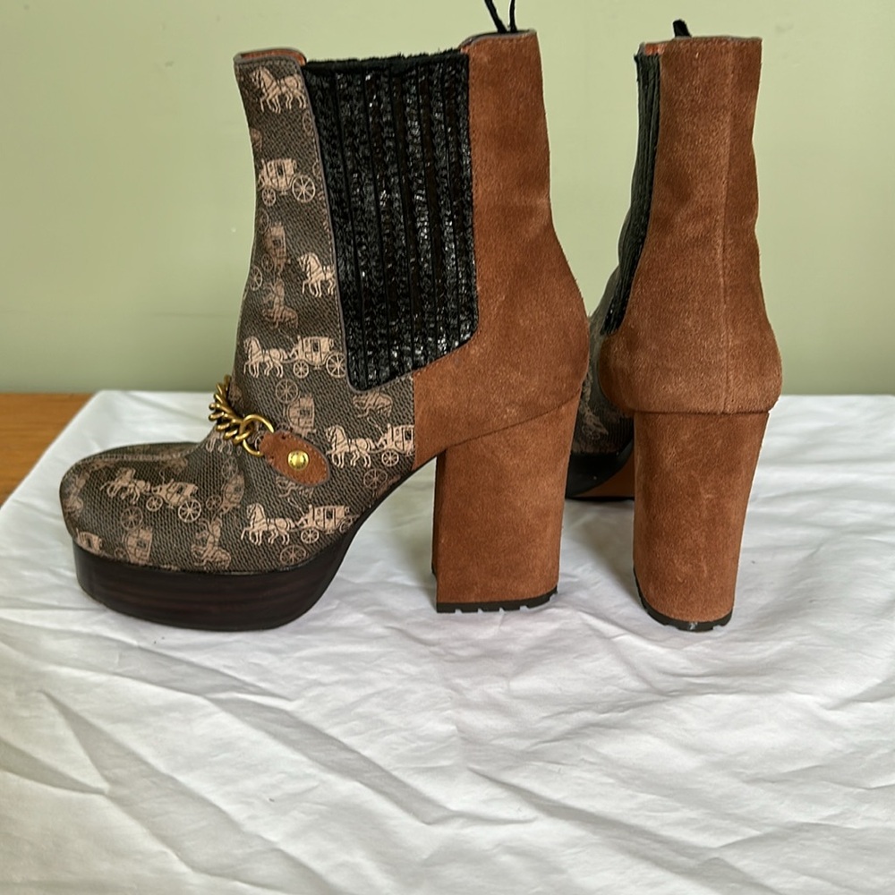 Coach leather and suede wedge boots